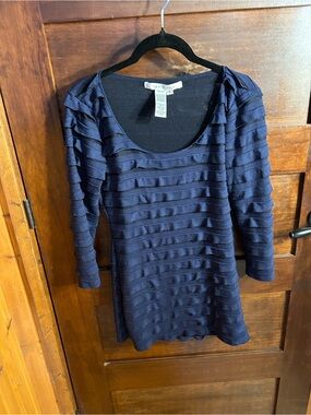 Vintage.  90sY2K Max Studio Navy Blue Layered Ruffle Scoop Neck Top.